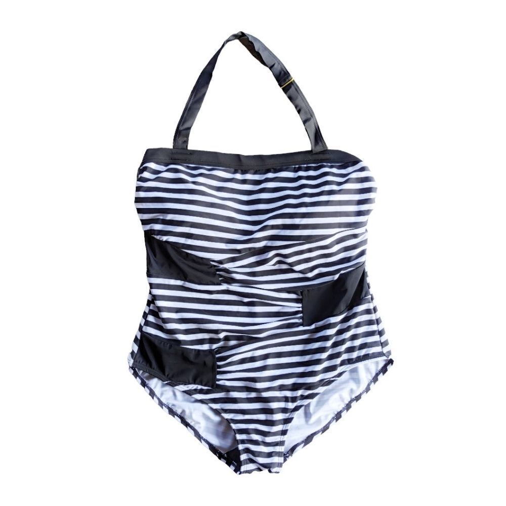 Swimsuits For All Plus Size Halter Neck Striped One Piece Swimsuit Sz 18 W